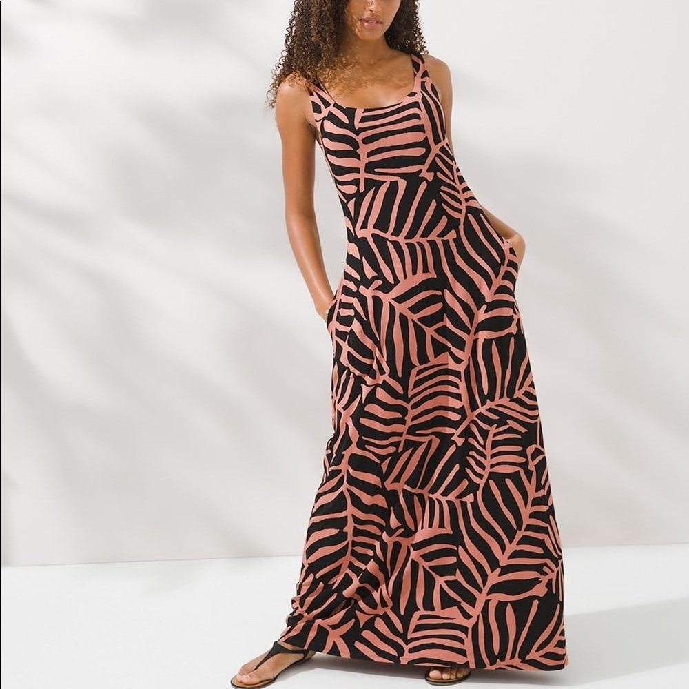 Soma Square Neck Maxi Dress With Built-In Bra / Zebra Palm